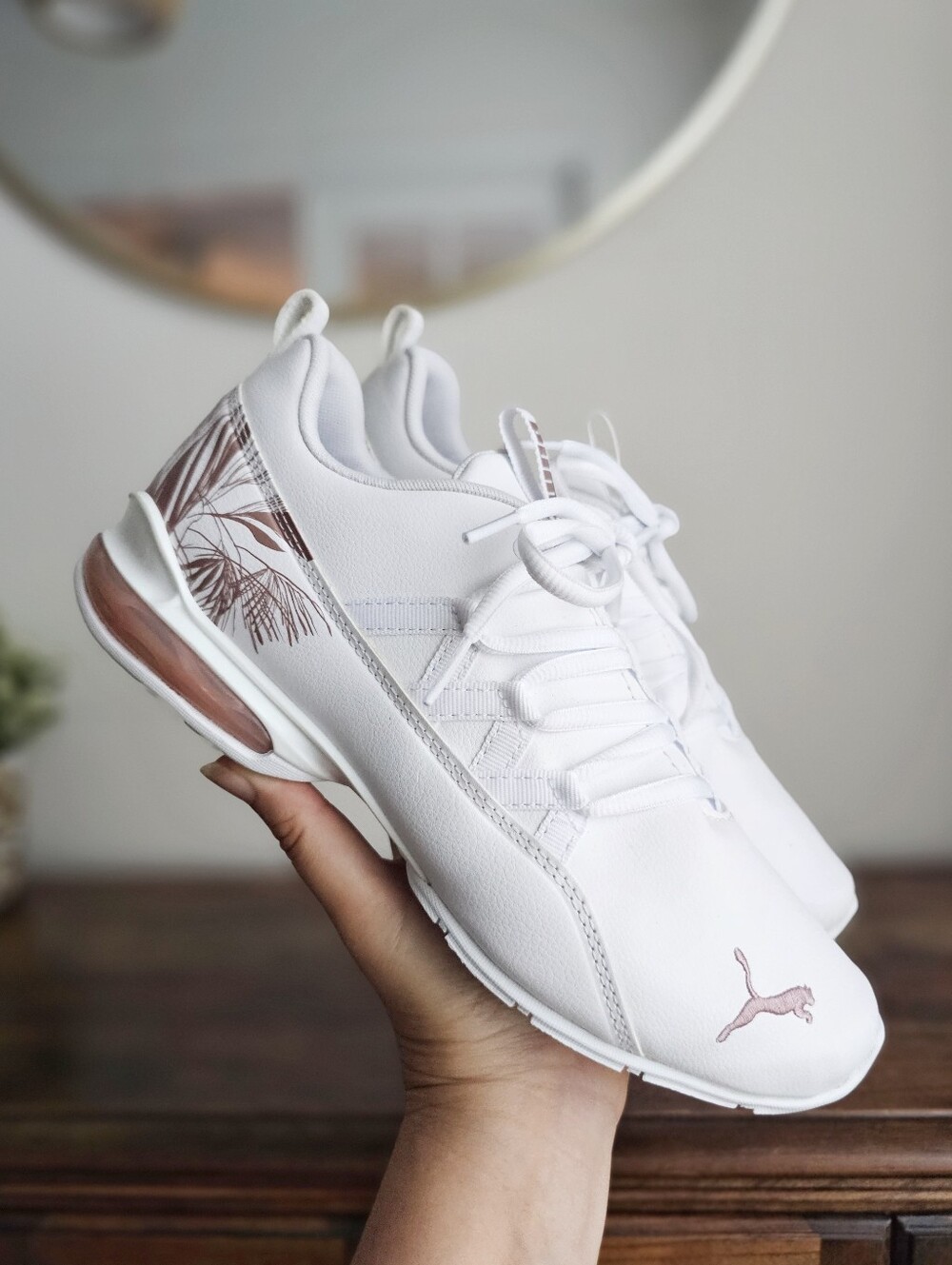 PUMA Riaze Prowl Women’s Sneakers White Rose Gold Floral Athletic Shoes 8.5